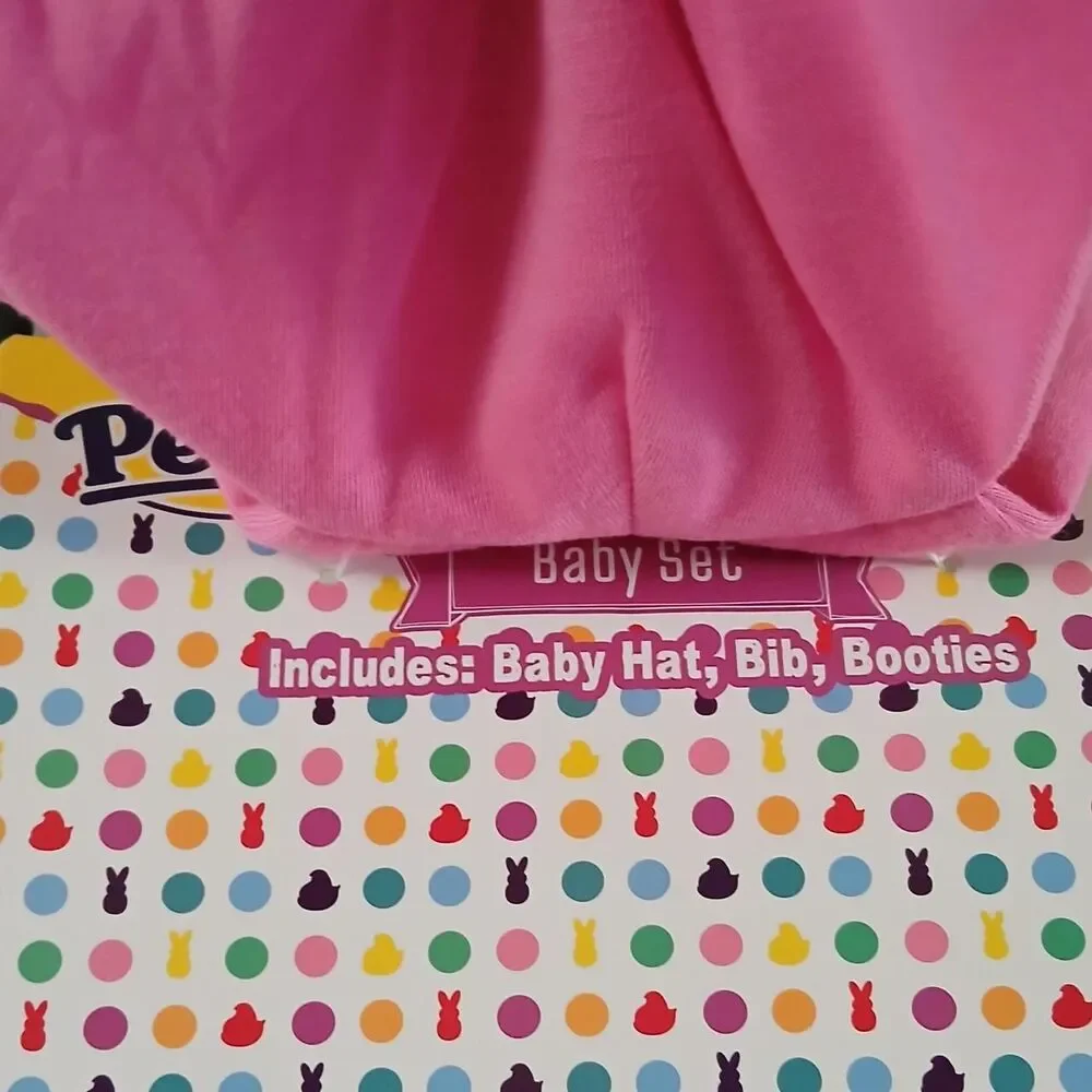 NEW Peeps pink 3 piece baby set w bunny hat booties Peppin Cute bib Easter